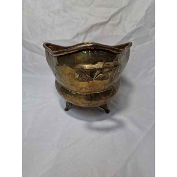 Hosley International Solid Brass Hammered Design Oblong With Handles Planter Pot - Picture 3 of 11